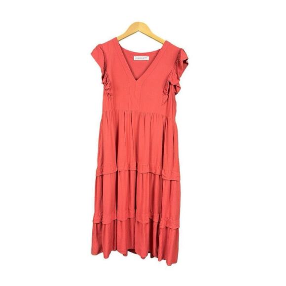 Fourteen & 9th Dresses & Skirts - Fourteen & 9th Rust Orange Maxi Dress Women Medium Ruffle Sleeves Tiered Boho
